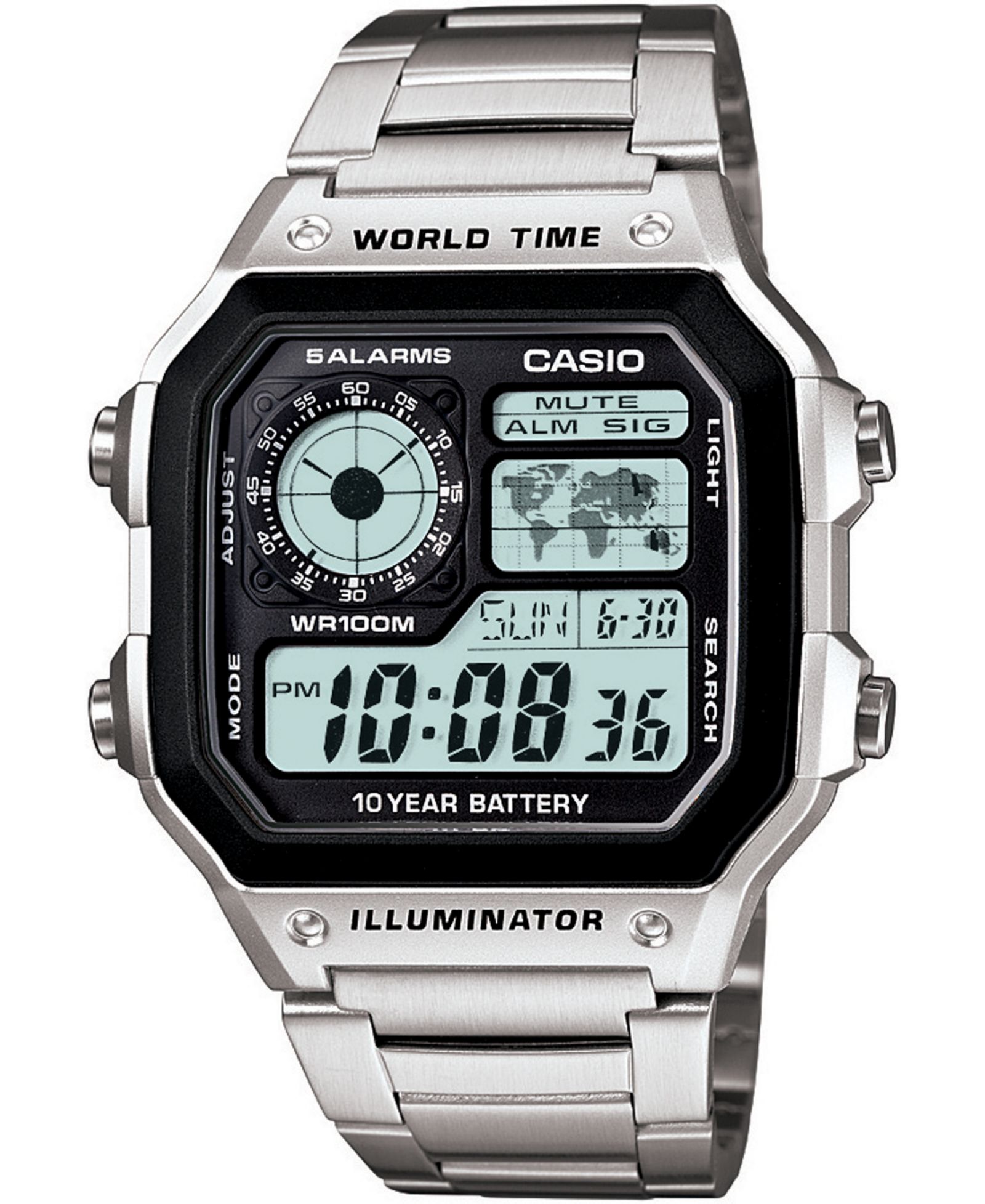 Часы Casio Unisex Digital Stainless Steel Bracelet, 39.5mm