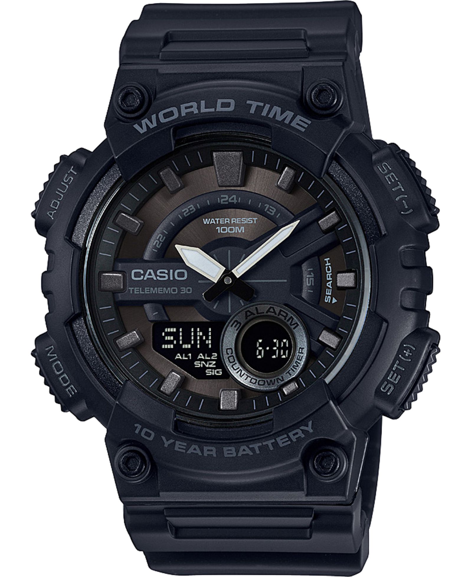 Casio Мужские аналогово-цифровые часы Casio, черный, ремешок из смолы, 50mm