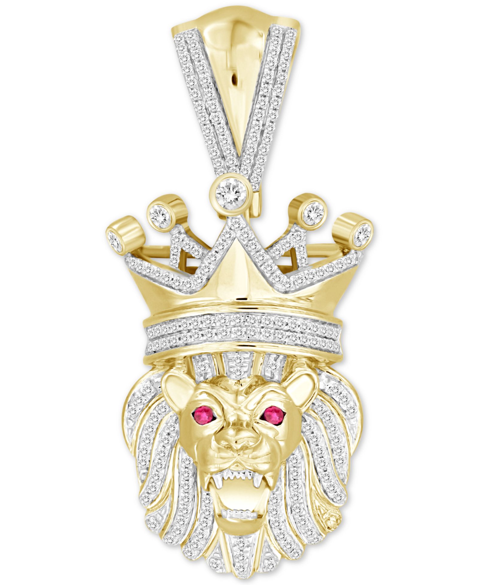 Мужской кулон King Lion с рубином и бриллиантом в 10k золоте