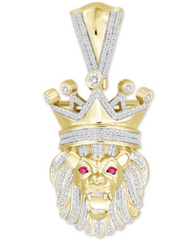 Мужской кулон King Lion с рубином и бриллиантом в 10k золоте