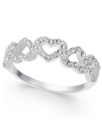 Charter Club Fine Silver Plate or 18K Rose Gold Plate Pavé Open Heart Ring, Created for Macy's