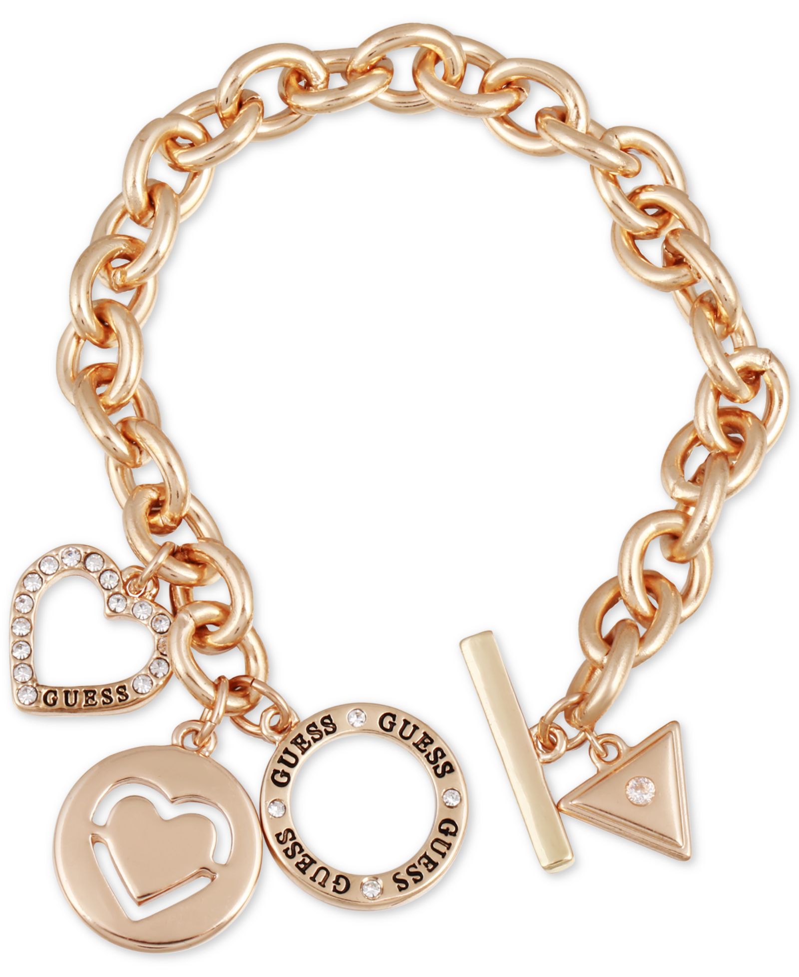 GUESS Pavé Heart & Logo Charm Link Bracelet