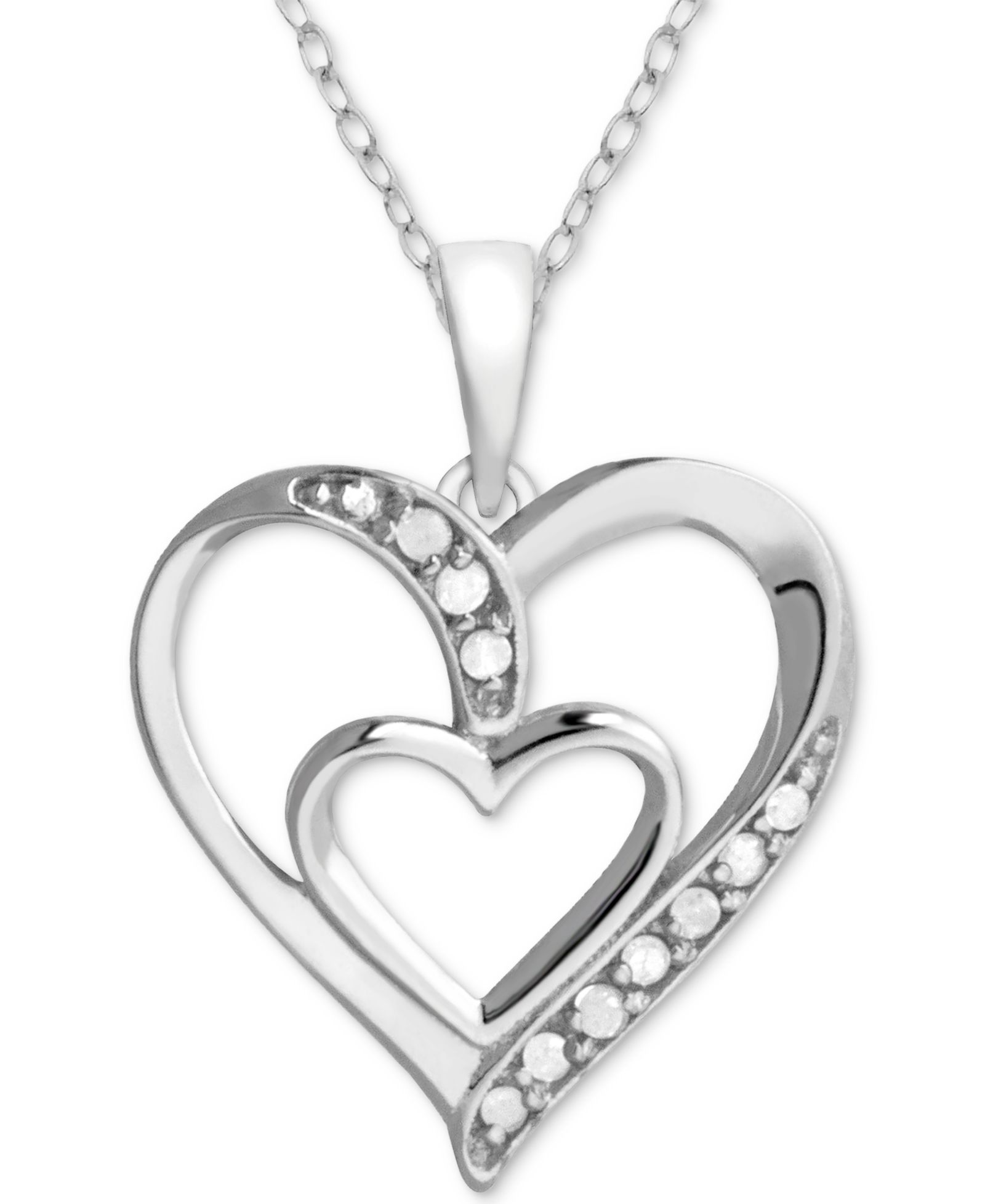 Подвеска Macy's Diamond Double Heart 18" (1/10 ct. t.w.) в Sterling Silver