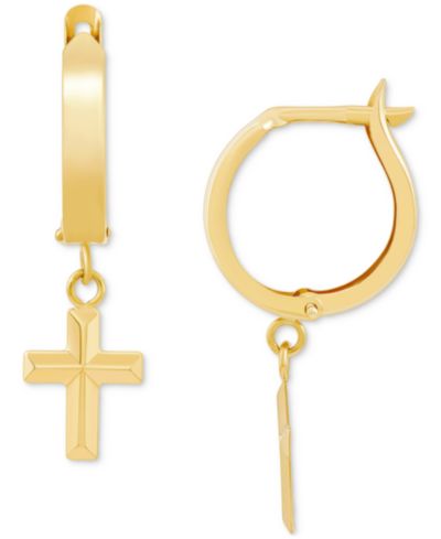 Серьги-кольца Cross Dangle Hoop Earrings in 10k Gold