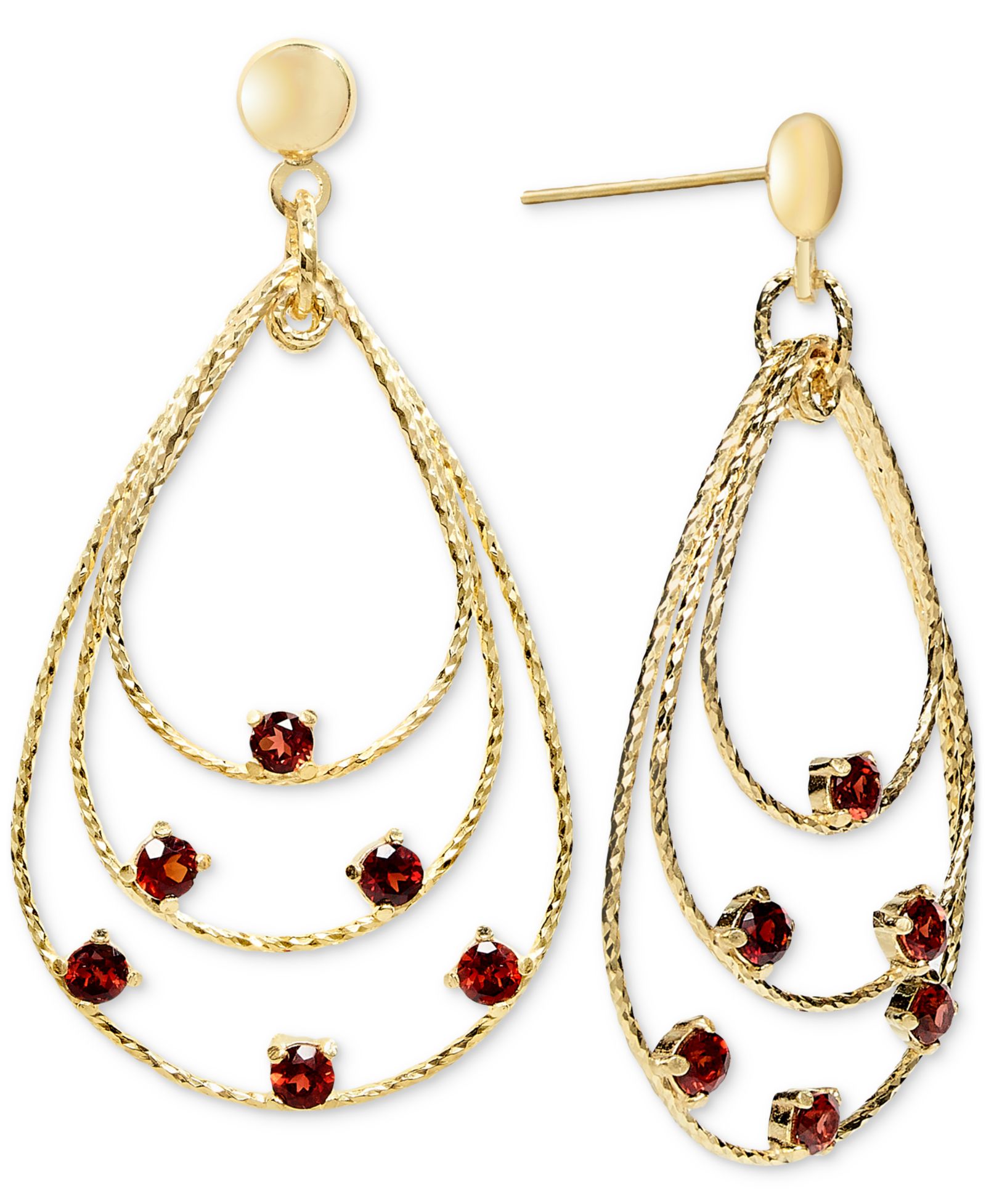 Серьги-подвески Rhodolite Garnet Triple Teardrop в 14k Gold на Sterling Silver