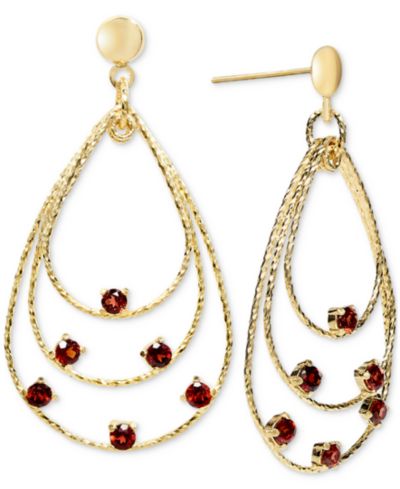 Серьги-подвески Rhodolite Garnet Triple Teardrop в 14k Gold на Sterling Silver