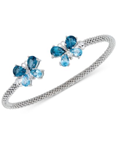 London Blue Topaz (3-1/5 ct. t.w.) & White Zircon (1/4 ct. t.w.) Butterfly Mesh Cuff Bracelet (2-3/8 ct. t.w.) in Sterling Silver (Also in Amethyst)