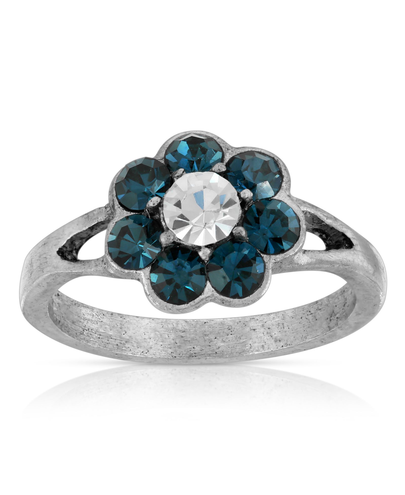 Pewter Crystal Flower Ring