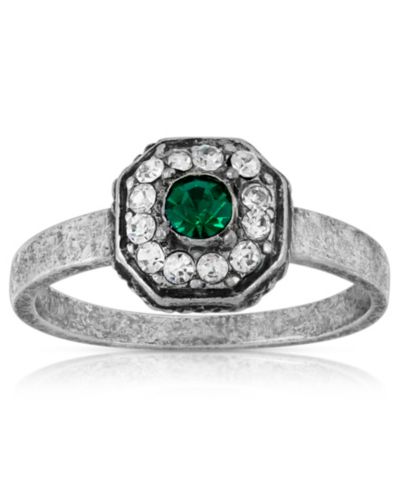 Pewter and Clear Crystal Octagonal Ring