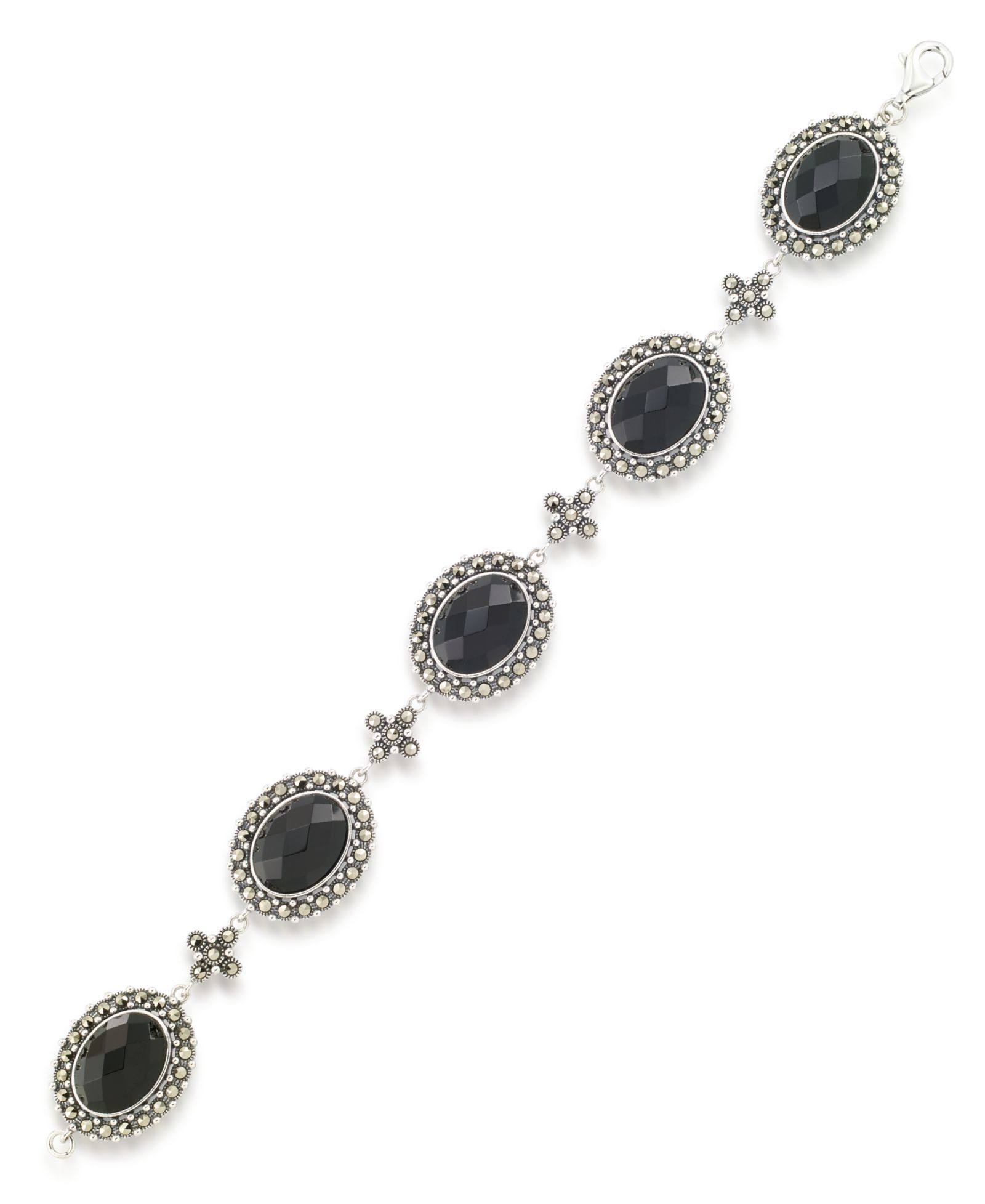 Браслет Marcasite and Faceted Onyx Oval 7.25" Link в стерлинговом серебре