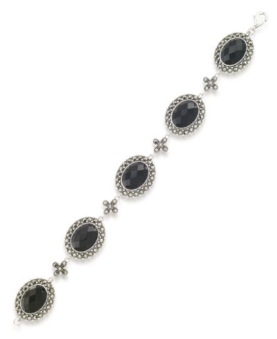 Браслет Marcasite and Faceted Onyx Oval 7.25" Link в стерлинговом серебре
