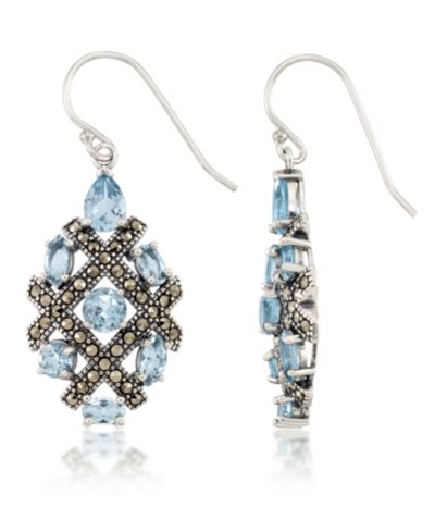 Серьги-подвески Marcasite and Blue Topaz (6 ct. t.w.) в Sterling Silver