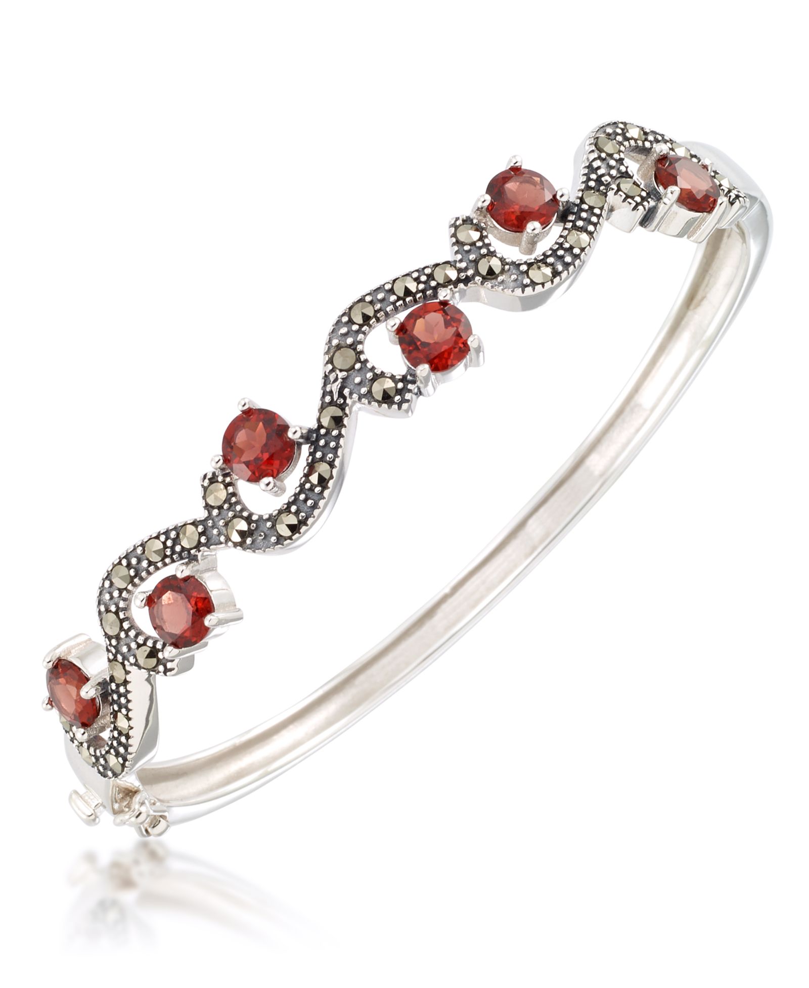 Marcasite and Garnet (5 ct. t.w.)  Bangle in Sterling Silver