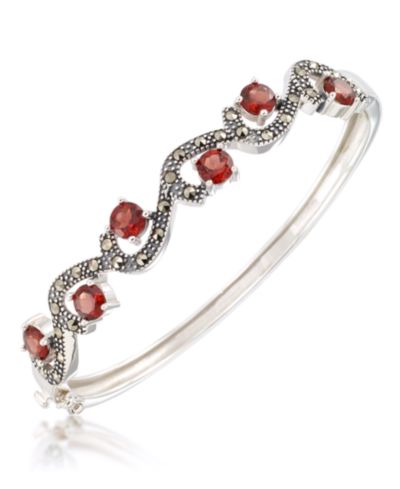 Marcasite and Garnet (5 ct. t.w.)  Bangle in Sterling Silver