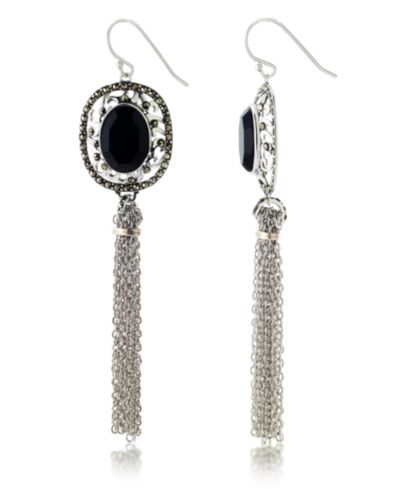 Серьги Marcasitre Faceted Onyx Tassel Wire из стерлингового серебра