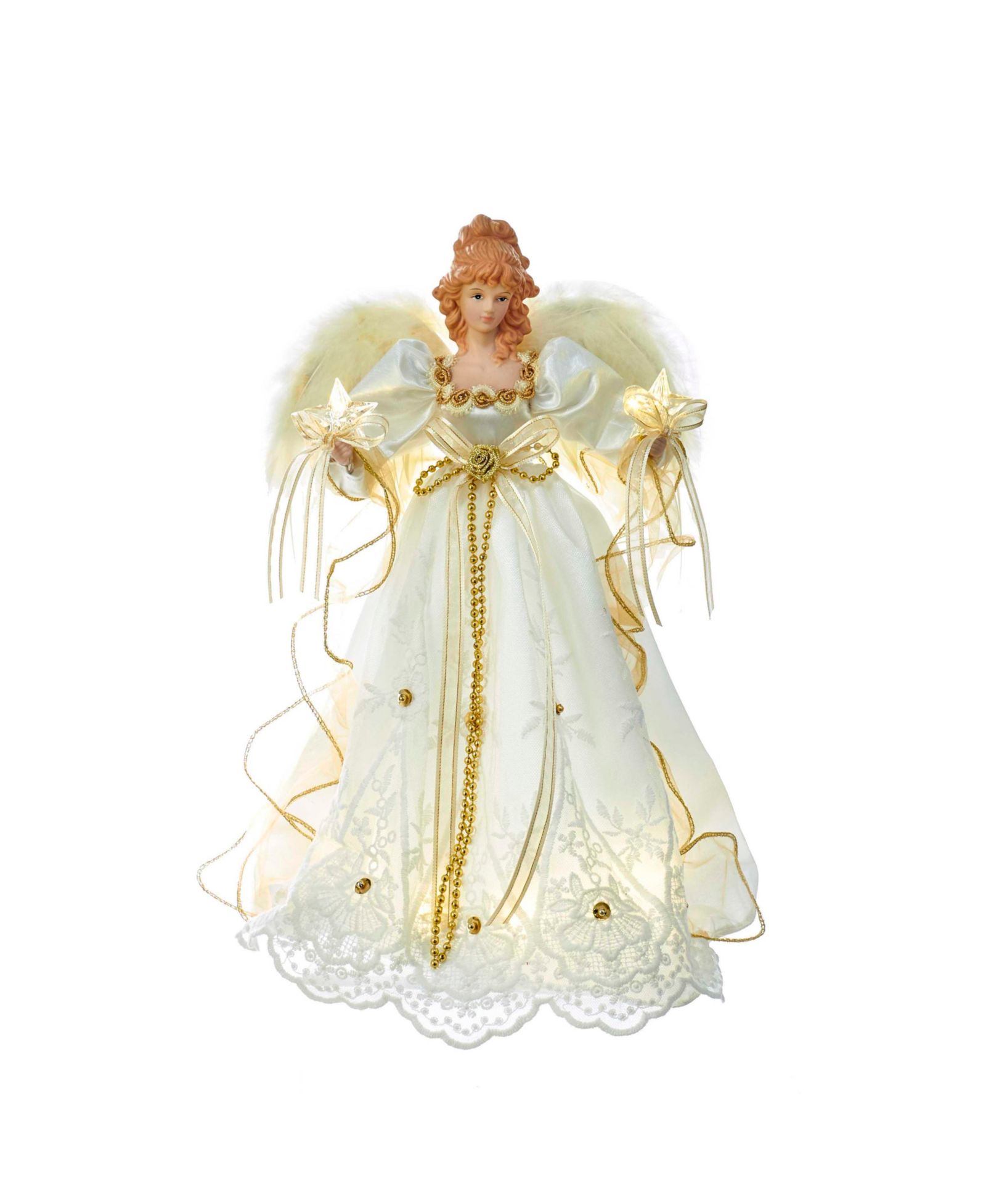 Kurt Adler 14-Inch Battery-Operated Ivory and Gold LED Angel Treetop