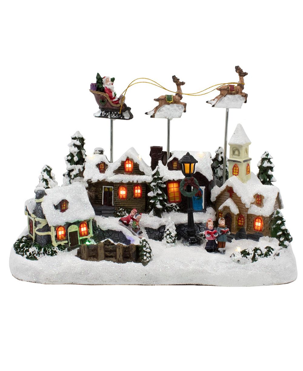 Kurt Adler 12-Inch Battery Operated Musical LED Village with Santa and Deer