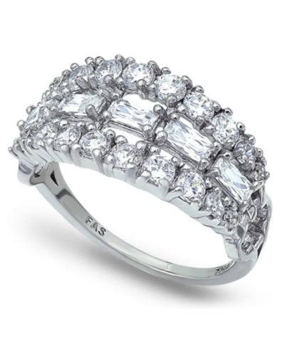 Кольцо с камнями Cubic Zirconia и серебряным напылением