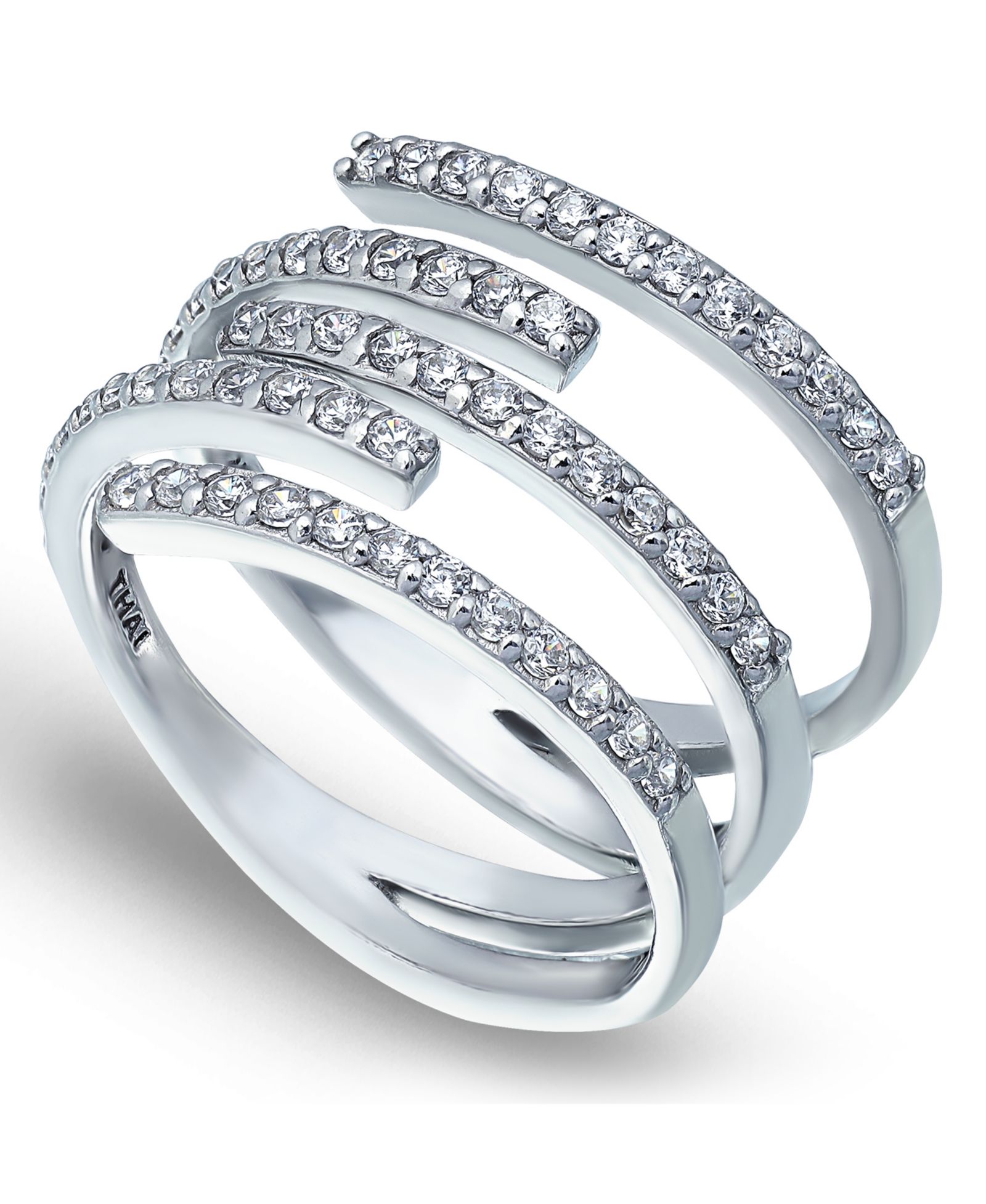 Cubic Zirconia 5 Row Bypass Ring in Silver Plate & 18k Gold Plate