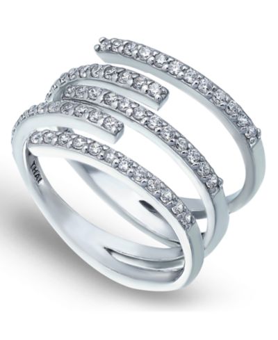 Cubic Zirconia 5 Row Bypass Ring in Silver Plate & 18k Gold Plate