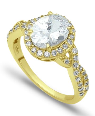 Кольцо Cubic Zirconia Oval Center Stone in 18K Gold Plate