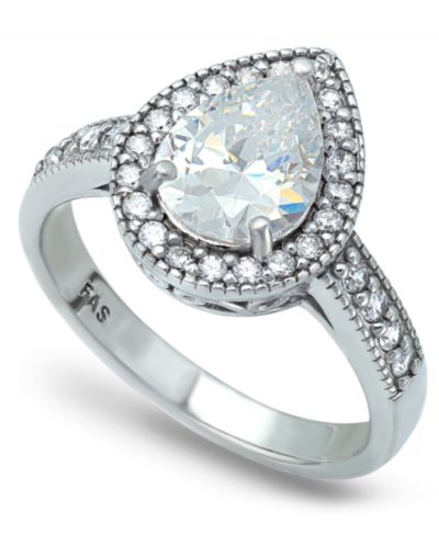 Кольцо Cubic Zirconia Pear Halo Silver Plate
