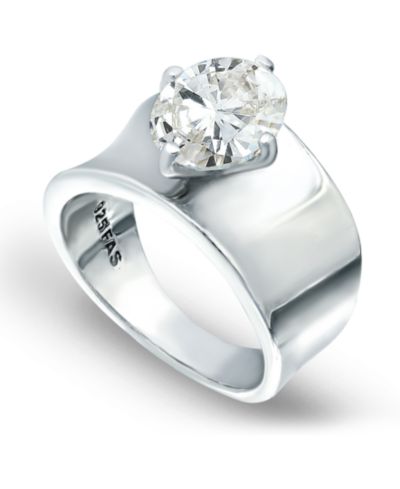 Cubic Zirconia Prong Set Oval Stone on Polished Cigar Band in Silver Plate and Gold Plate