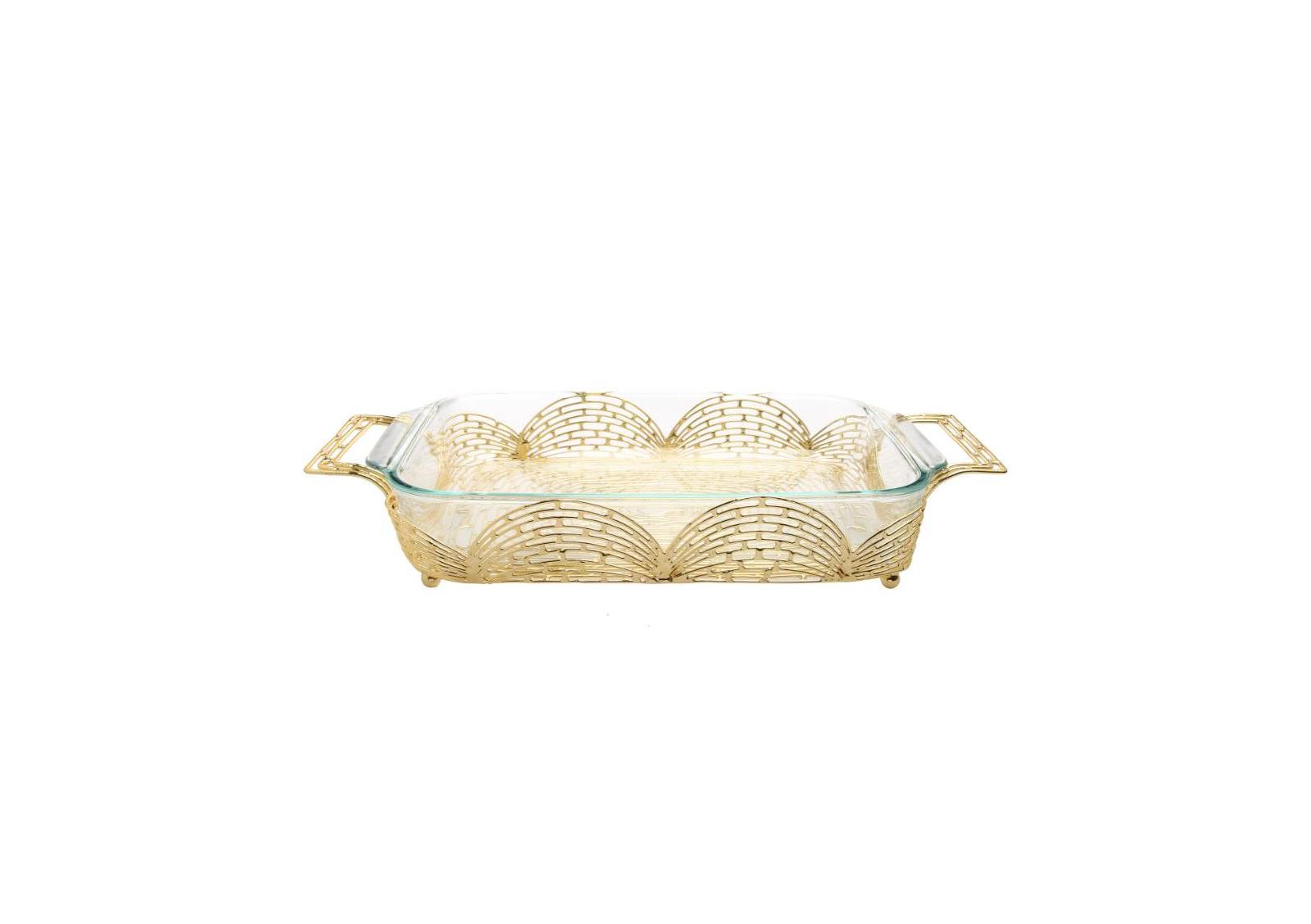 Подставка Pyrex Classic Touch прямоугольная золотистая с ручками и дизайном Brick