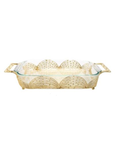 Подставка Pyrex Classic Touch прямоугольная золотистая с ручками и дизайном Brick
