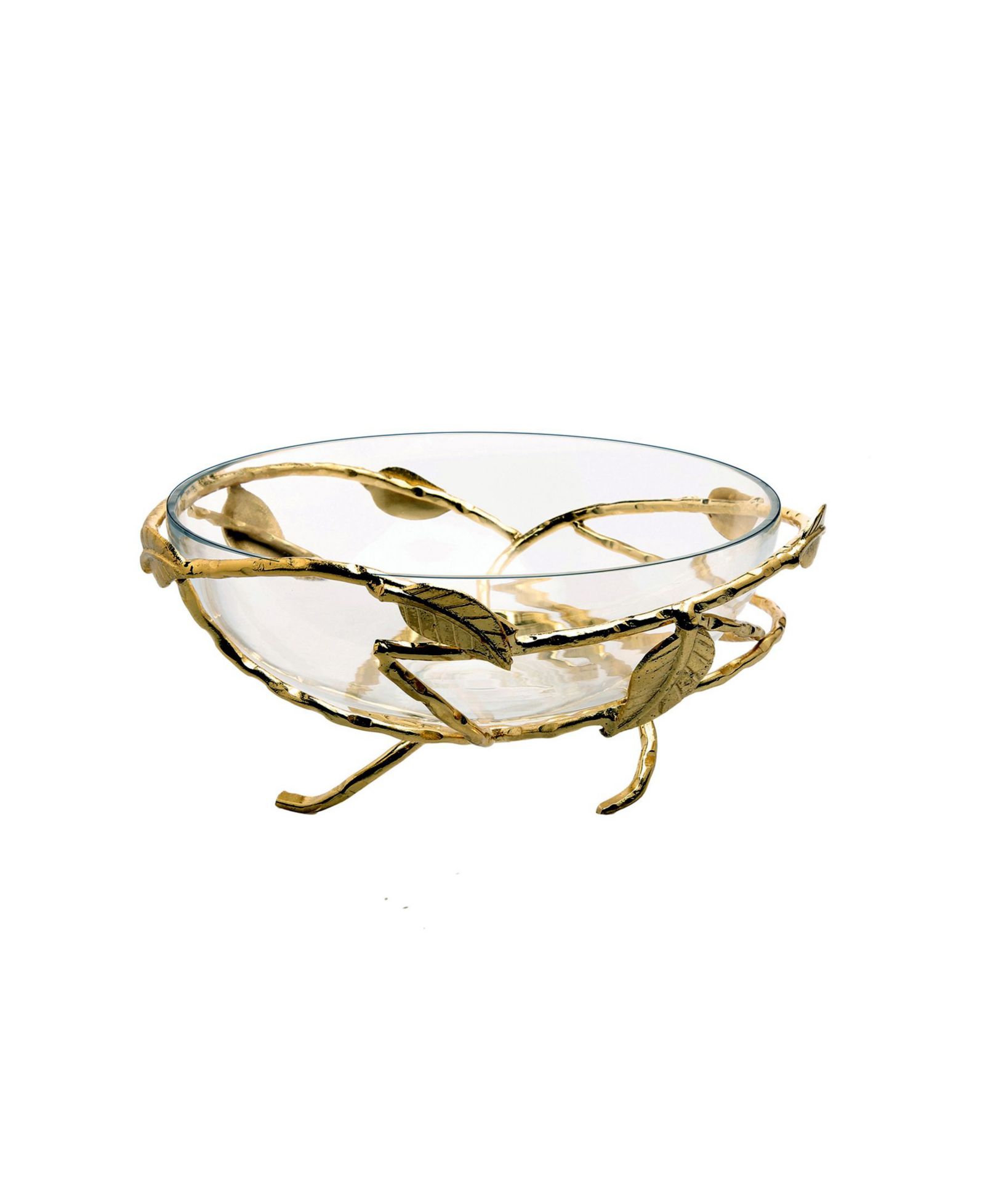 Салатница Classic Touch Hammered с золотистым латунным украшением в виде листа