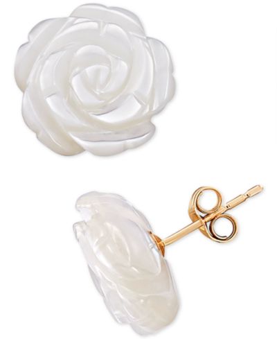 Mother-of-Pearl Flower Stud Earrings in 10k Gold
