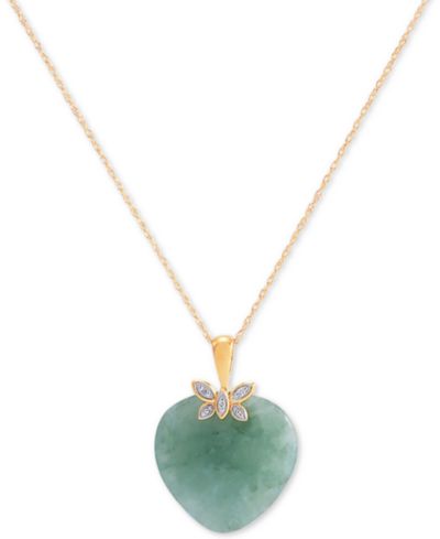 Подвеска Jade (19mm) & Diamond Accent Heart 18" в 10k Gold