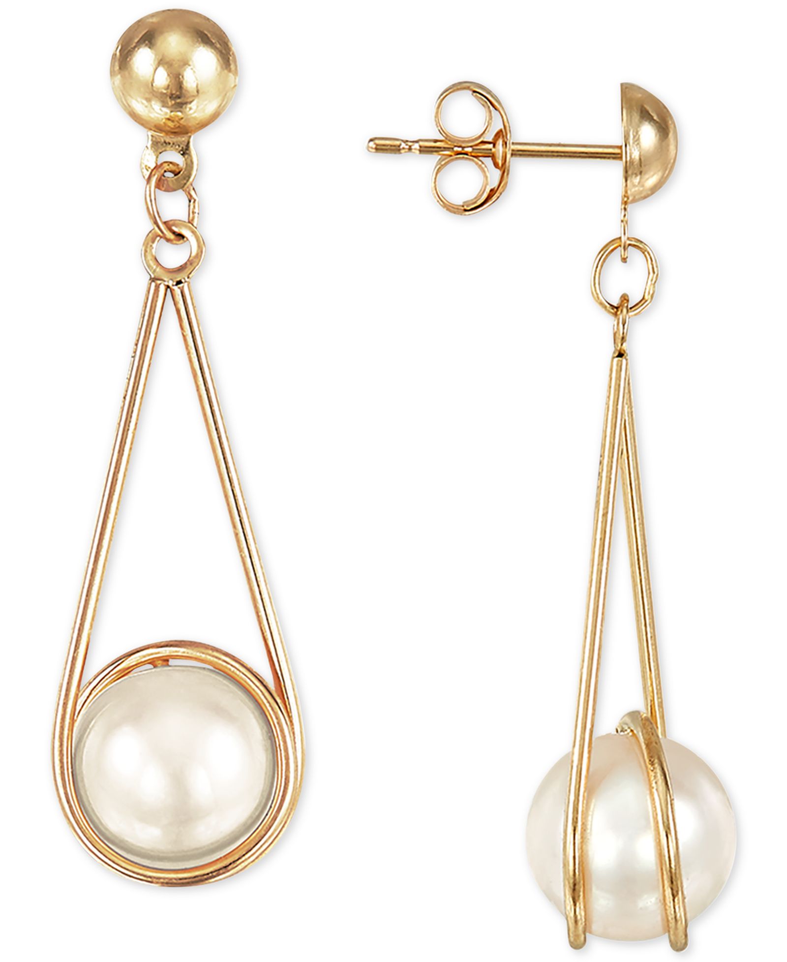 Серьги-подвески Cultured Freshwater Pearl (8mm) Wire-Wrapped Drop в 10k Gold
