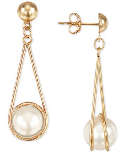 Серьги-подвески Cultured Freshwater Pearl (8mm) Wire-Wrapped Drop в 10k Gold