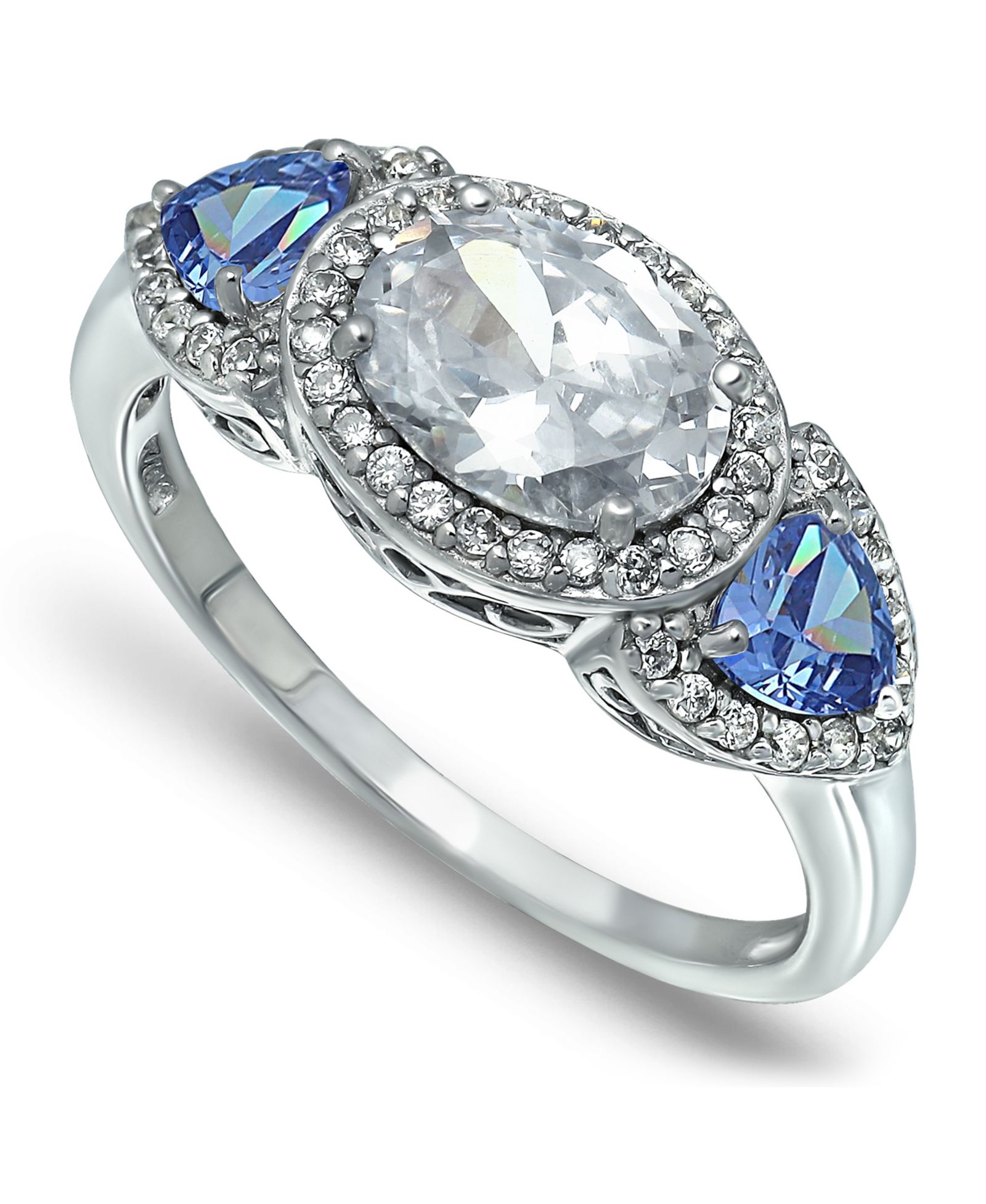 Macy's Cubic Zirconia Oval, Tanzanite Accents 3 Stone Ring