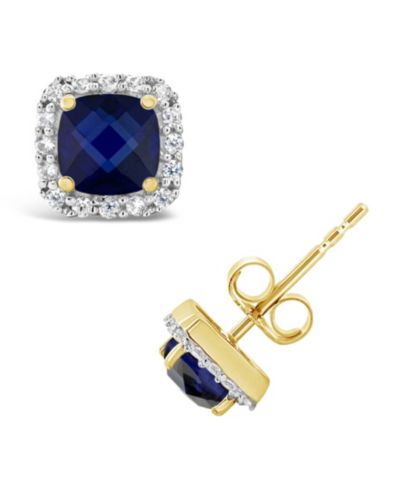 Серьги-гвоздики Lab Grown Opal (1/2 ct. t.w.) и Lab Grown Blue Sapphire (1-3/8 ct. t.w.) Halo в 10k Gold
