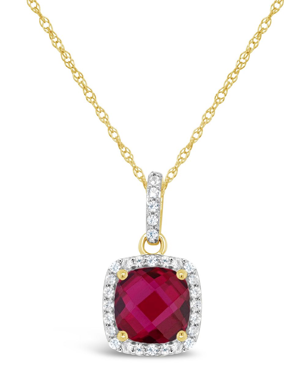 Lab Grown White Sapphire (1-3/4 ct. t.w.) and Lab Grown White Sapphire (1/6 ct. t.w.) Pendant Necklace in 10k Yellow Gold. Also Available in Lab Grown Ruby (1-3/4 ct. t.w.)