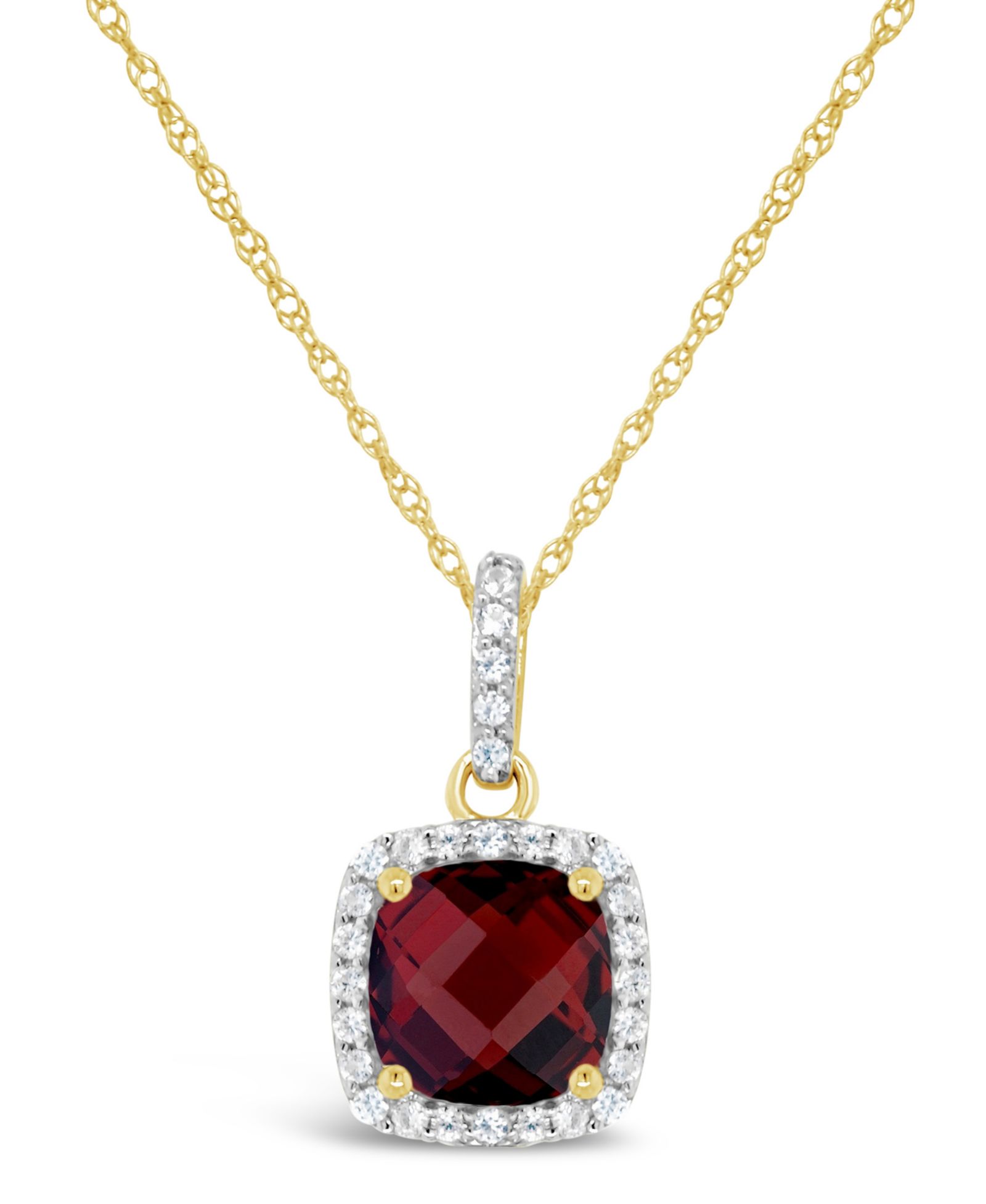 Подвеска-колье Garnet Peridot (2 ct. t.w.) и Lab Grown White Sapphire (1/6 ct. t.w.) в желтом золоте 10k