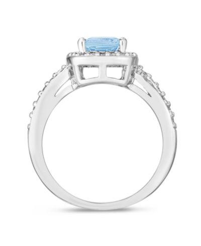 Simulated Birthstone Cushion Cubic Zirconia Halo Solitaire Ring in Silver Plate