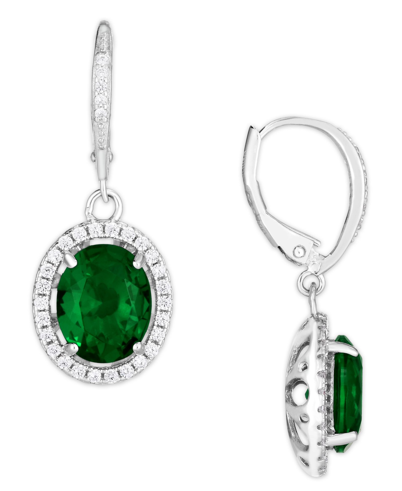 Simulated Cubic Zirconia Oval Drop Earrings in Silver Plate