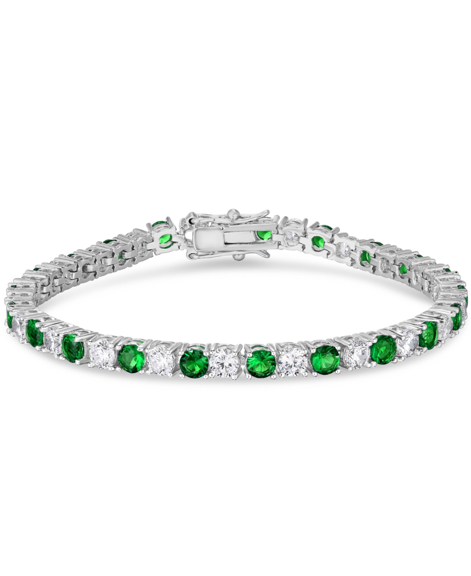 Simulated Cubic Zirconia Alternating Tennis Bracelet in Silver Plate