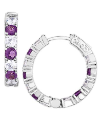 Серьги-кольца Macy's Simulated Cubic Zirconia Alternating Hoop Earrings in Silver Plate