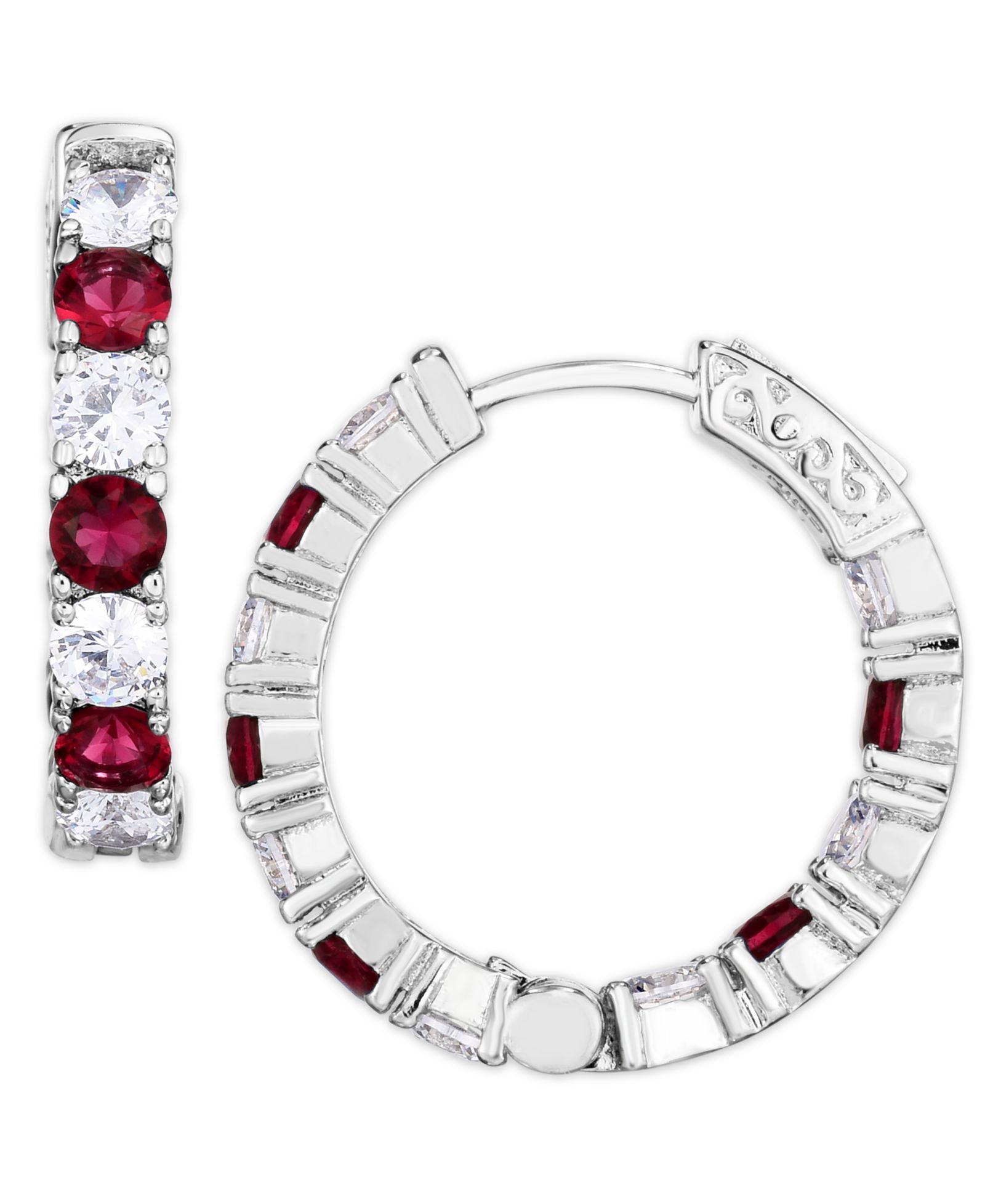 Серьги-кольца Macy's Simulated Cubic Zirconia Alternating Hoop Earrings in Silver Plate