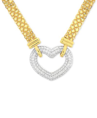 Подвеска Cubic Zirconia Heart, 18" в стерлинговом серебре и 18k Gold-Plate, Macy's
