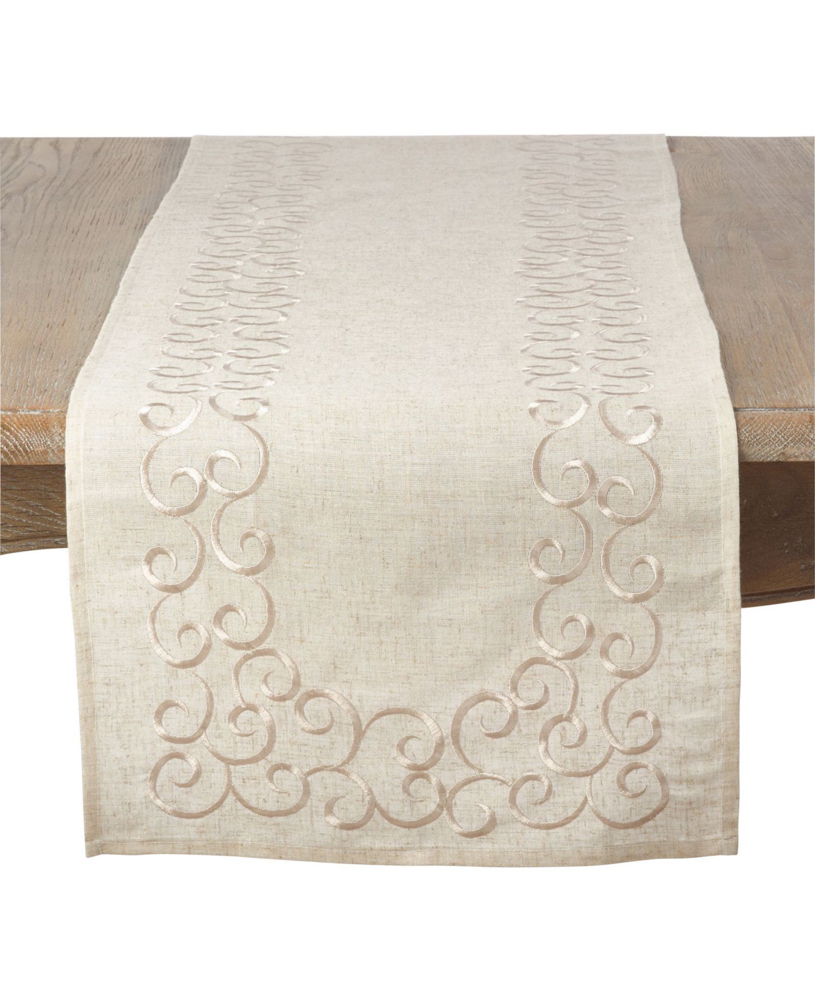 Saro Lifestyle Linen Blend Table Runner with Embroidered Border, 72" x 16"