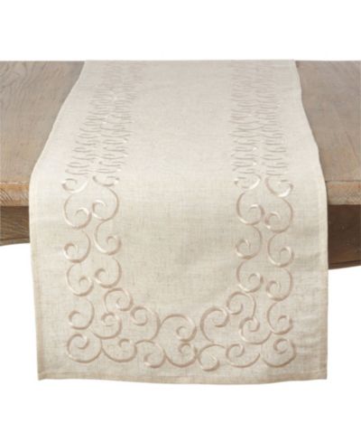Saro Lifestyle Linen Blend Table Runner with Embroidered Border, 72" x 16"