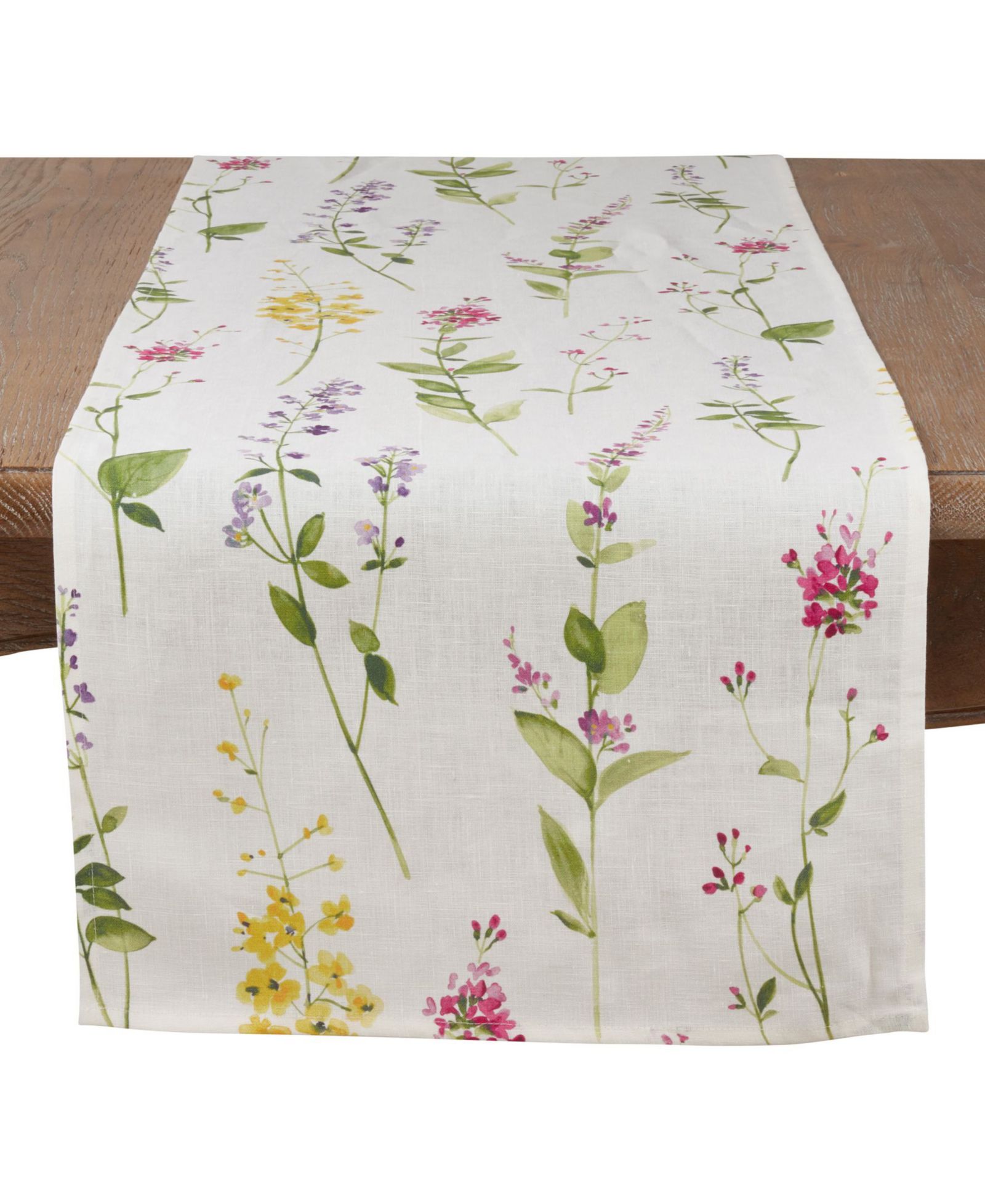 Saro Lifestyle Linen Table Runner with Watercolor Floral Stem Design