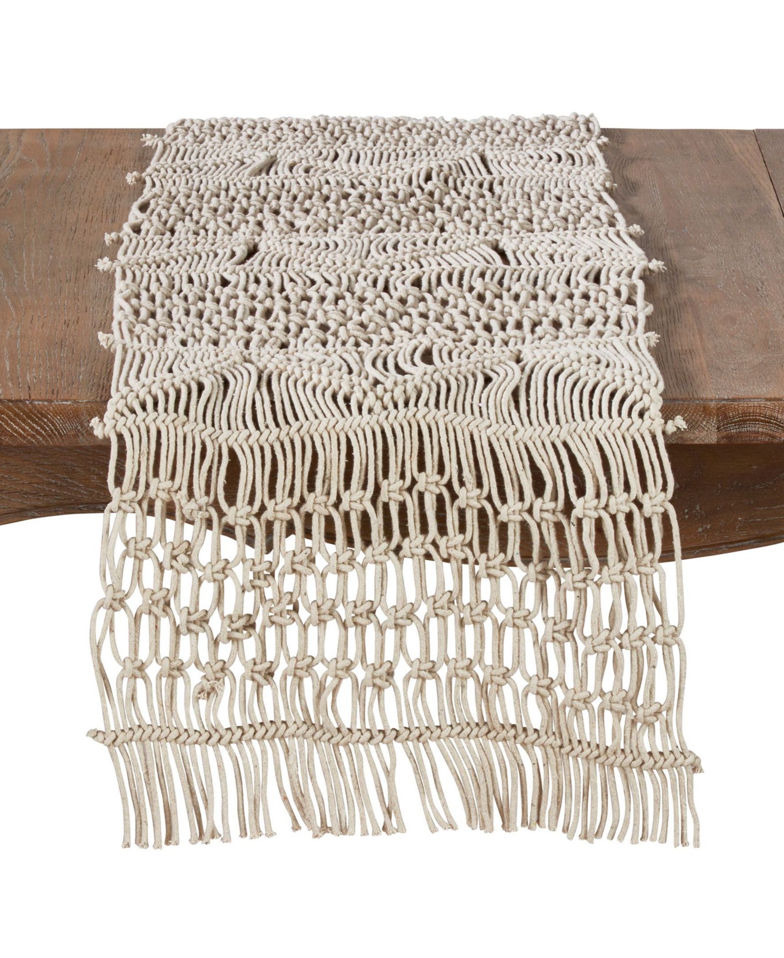 Saro Lifestyle Cotton Table Runner with Macramé Design