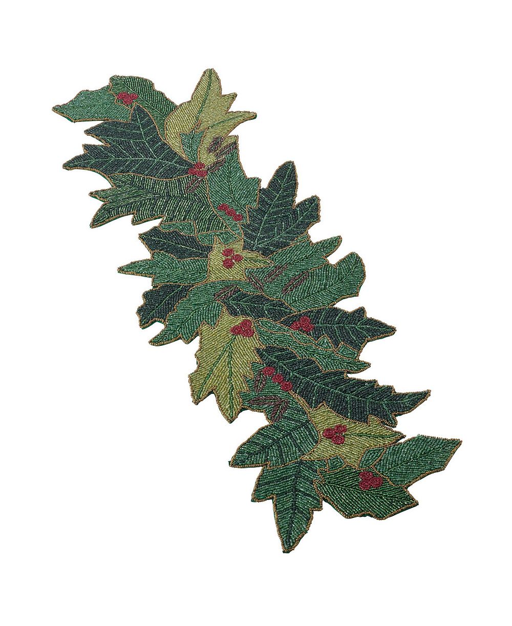 Saro Lifestyle Праздничная дорожка для стола Christmas Beaded Holly Design