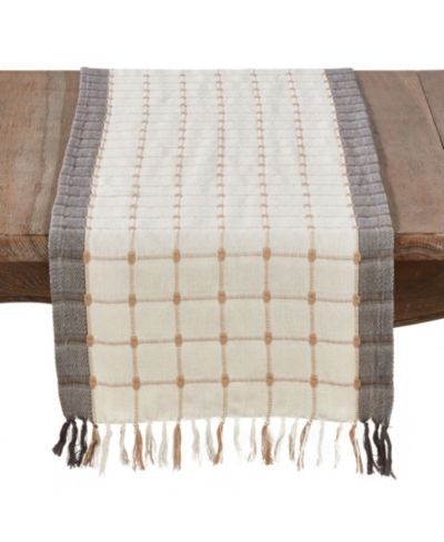 Скатерть-раннер Saro Lifestyle Woven Windowpane and Tassel Design Cotton
